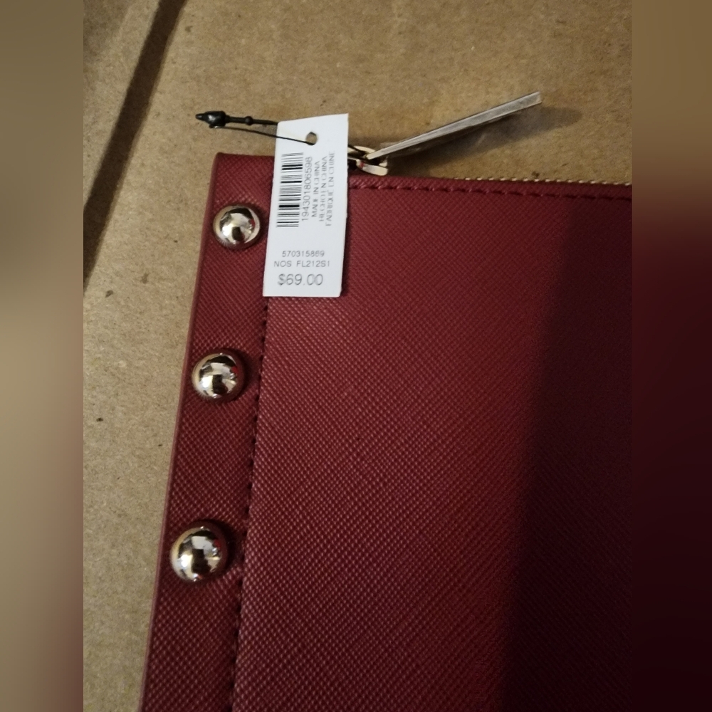 WHITE HOUSE BLACK MARKET Women's Small Maroon Printed Studded Clutch Pouch Purse - Picture 6 of 6
